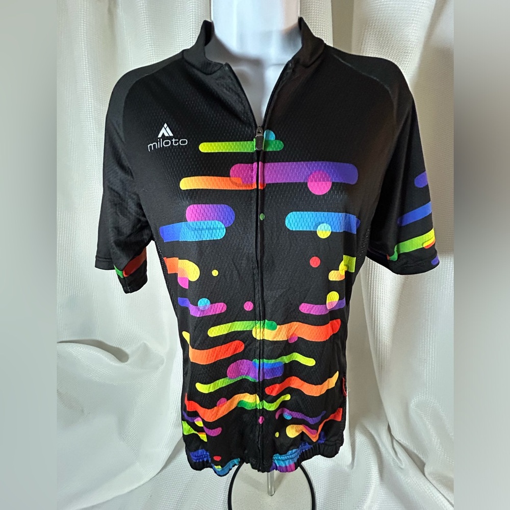 Miloto biking short sleeve shirt, multicolor, black, orange, purple